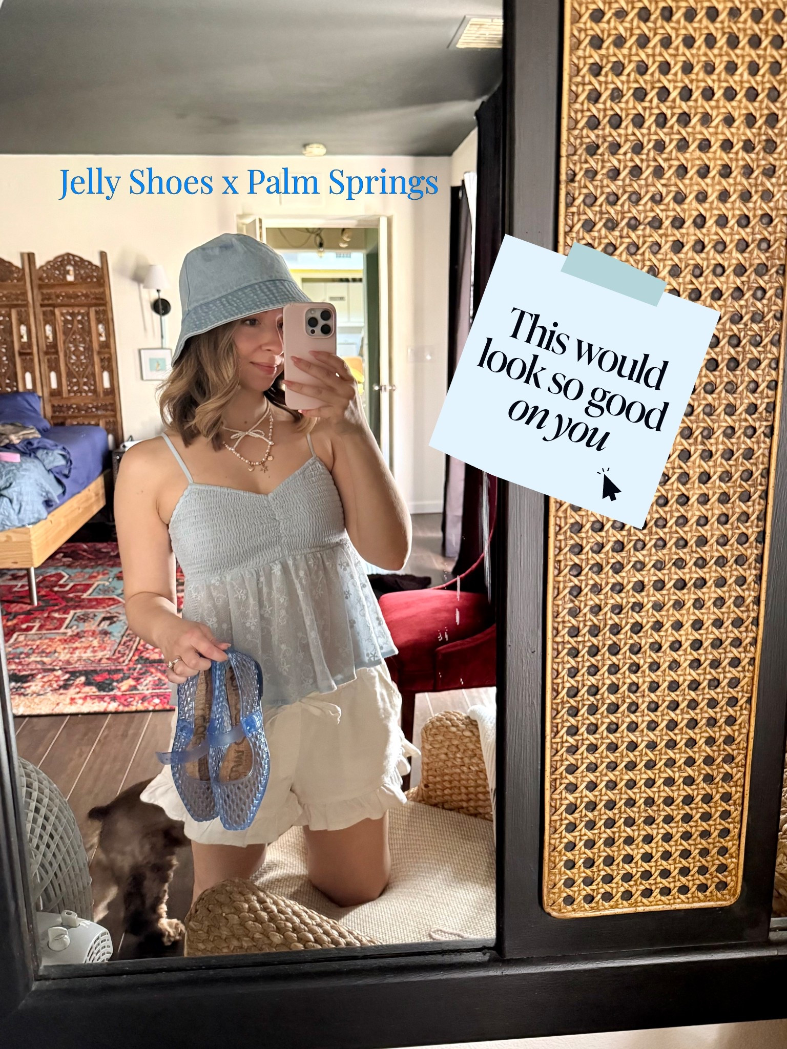 Love my jelly shoe ballet flats in blue and need every color 🥰 so comfy ! Denim bucket hat on repeat 🥰 wearing size 5 ballet flats 

Size Xs top
Xs linen ruffle shorts 

Palm Springs
Spring break
Blue outfits 
Sam Edelman 
Gap
American eagle 

#LTKPetite #LTKootd #LTKSpringSale