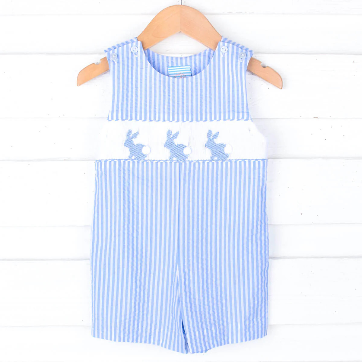 Spring Bunnies Blue Stripe Smocked Jon Jon | Classic Whimsy