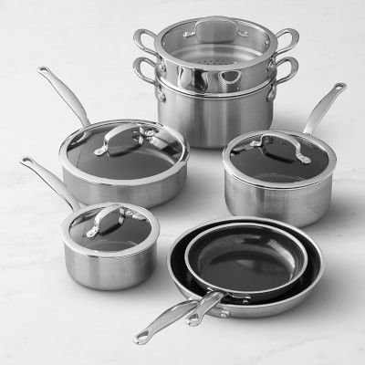GreenPan™ Premiere Stainless-Steel Ceramic Nonstick 11-Piece Cookware Set | Williams-Sonoma