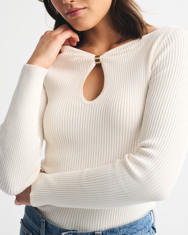 Women's Hardware Keyhole Long-Sleeve Sweater Top | Women's | Abercrombie.com | Abercrombie & Fitch (US)