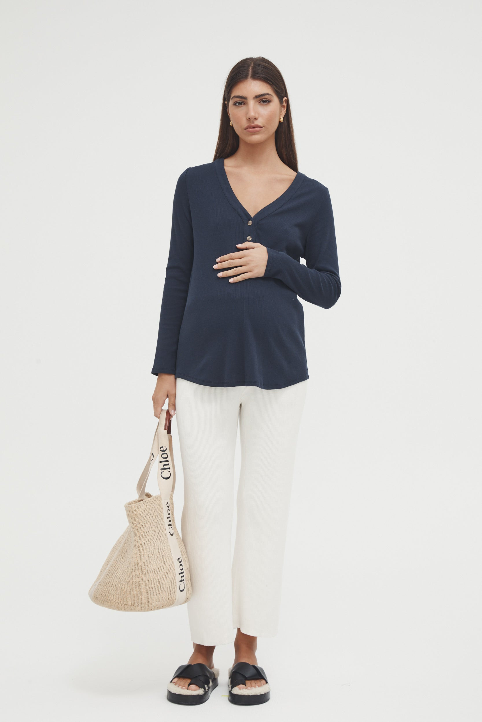 Ribbed Henley Top (Navy) | Legoe Heritage Maternity APAC
