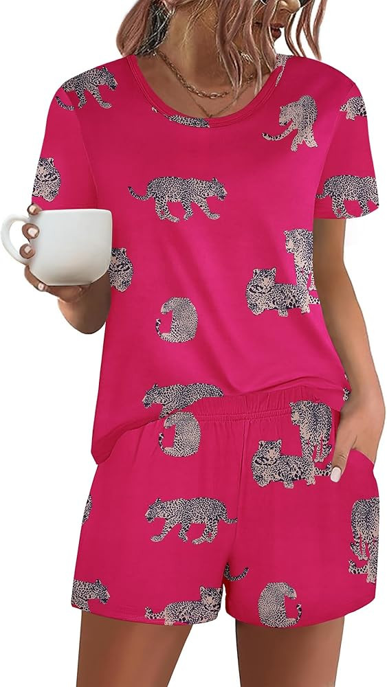 Ekouaer Women's Pajama Sets Short Sleeve Pjs 2 Piece Top and Shorts Sleepwear Comfy Soft Lounge S... | Amazon (US)