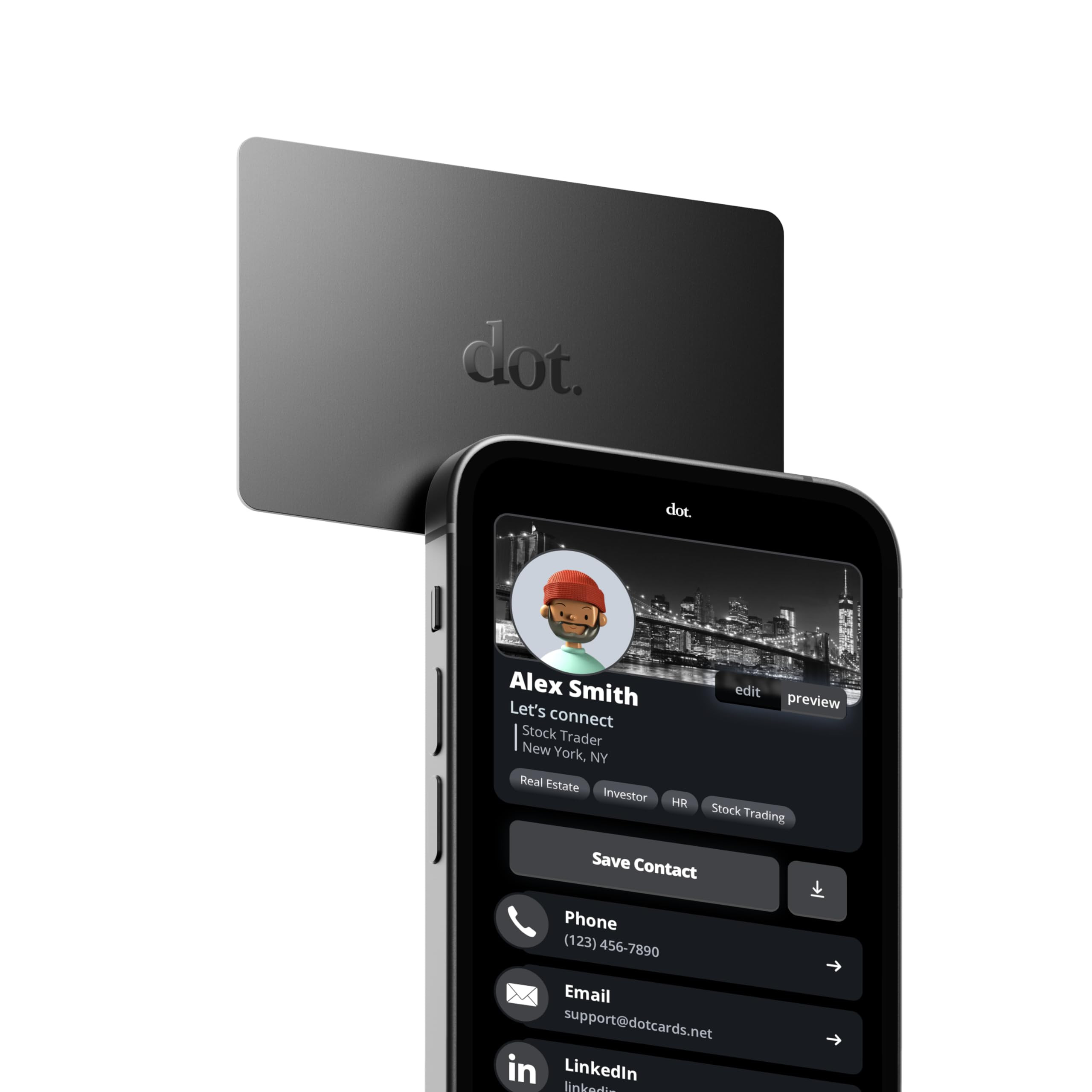 dot. Card - Digital Business Card - Tap Compatible with iPhone & Android (Black) | Amazon (US)