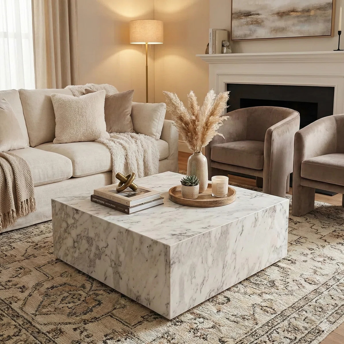 Magnolia 35" Square Freesia Marble Low-Profile Coffee Table | Wayfair North America