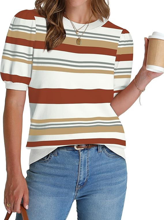 WIHOLL Women's Puff Short Sleeve Sweater 2026 Spring Summer Tops Trendy Business Causal Outfits W... | Amazon (US)