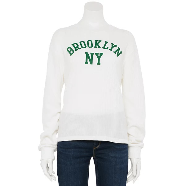 Juniors' Crewneck Brooklyn Graphic Waffle-Weave Top | Kohl's