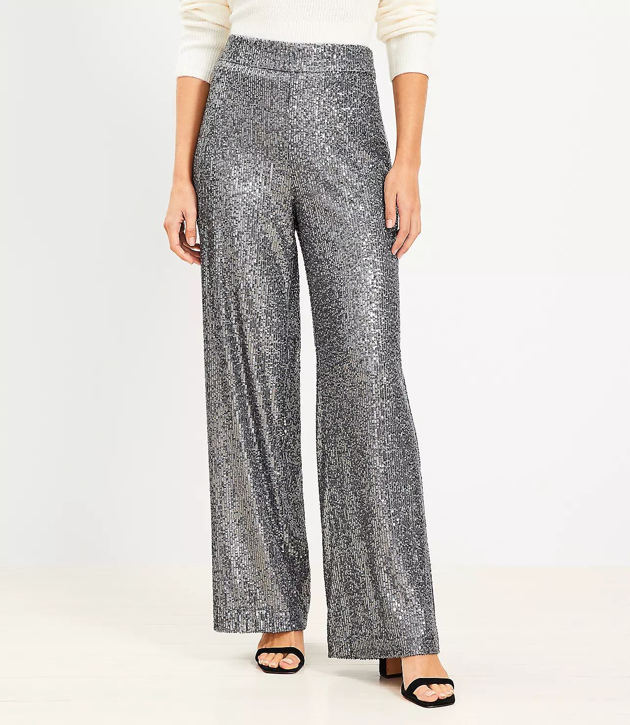 Side Zip Wide Leg Pants in Sequin | LOFT