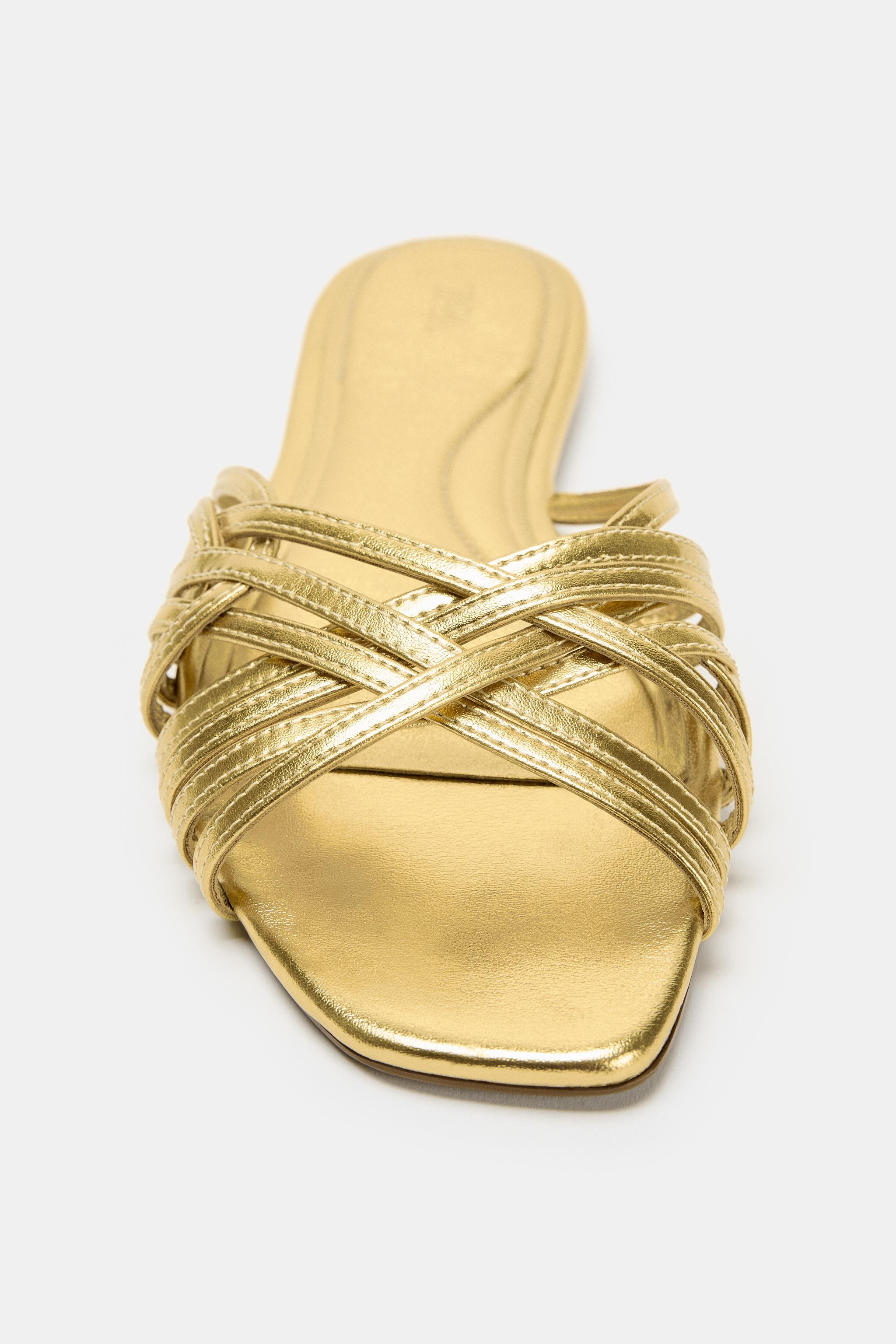 METALLIC STRAPPY FLAT SANDALS | Zara US