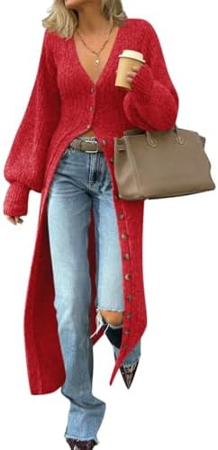 Saodimallsu Womens Long Cardigans V Neck Button Down Chunky Knit Dusters Sweater Coat Fall Trendy... | Amazon (US)