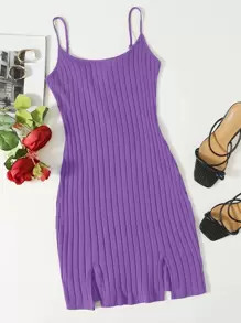 SHEIN EZwear Ribbed Cami M-Slit Bodycon Mini Dress | SHEIN