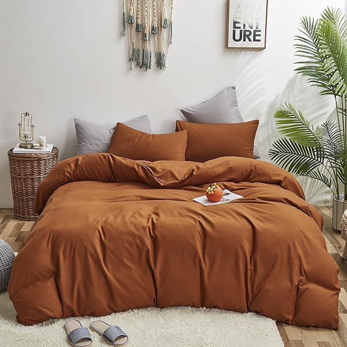 Luxlovery Pumpkin Color Comforter Set King Rust Bedding Comforter Set Burnt Orange Soft Breathabl... | Amazon (US)
