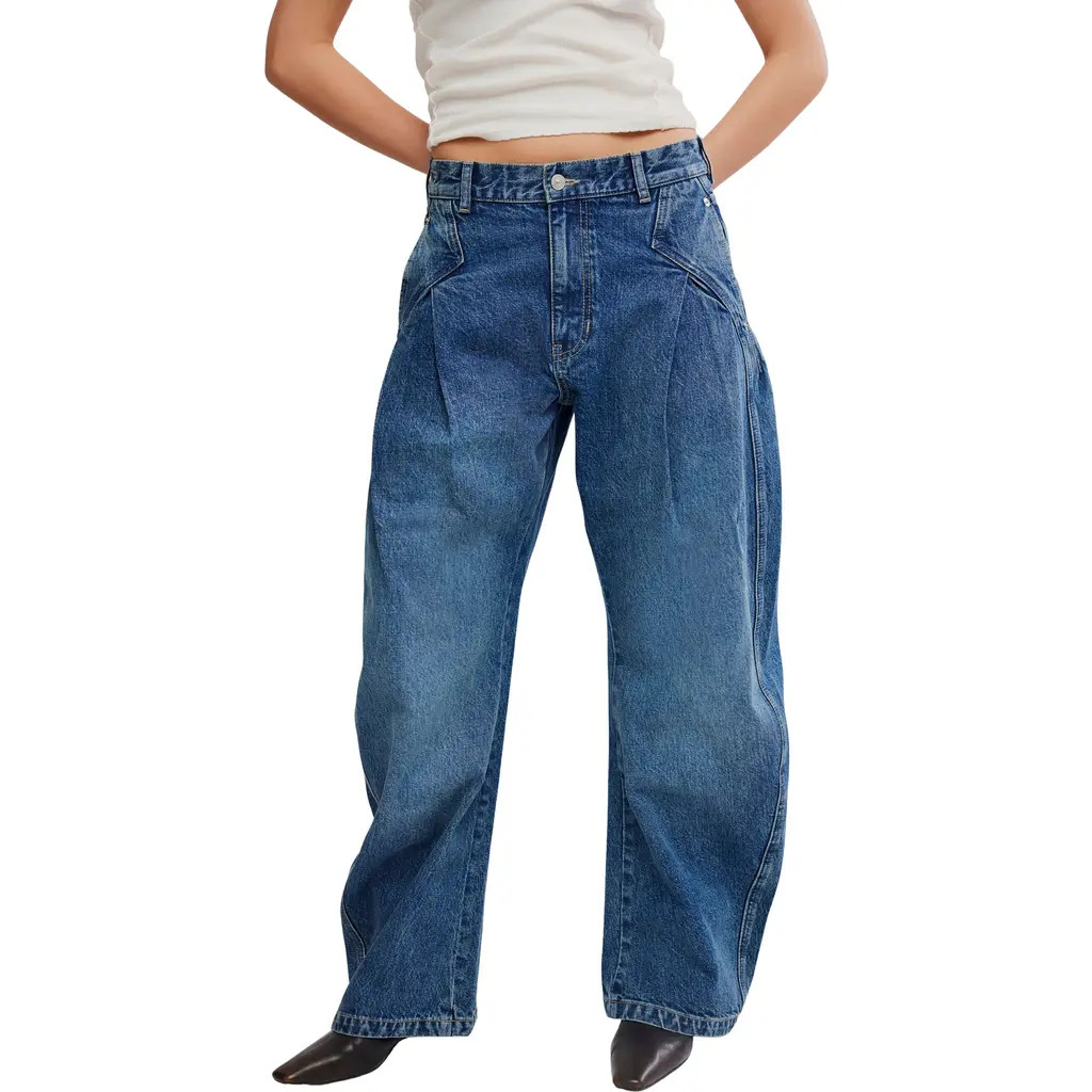 Free People Golden Hour Low Rise Wide Leg Jeans in Deacon Blue at Nordstrom, Size 28 | Nordstrom