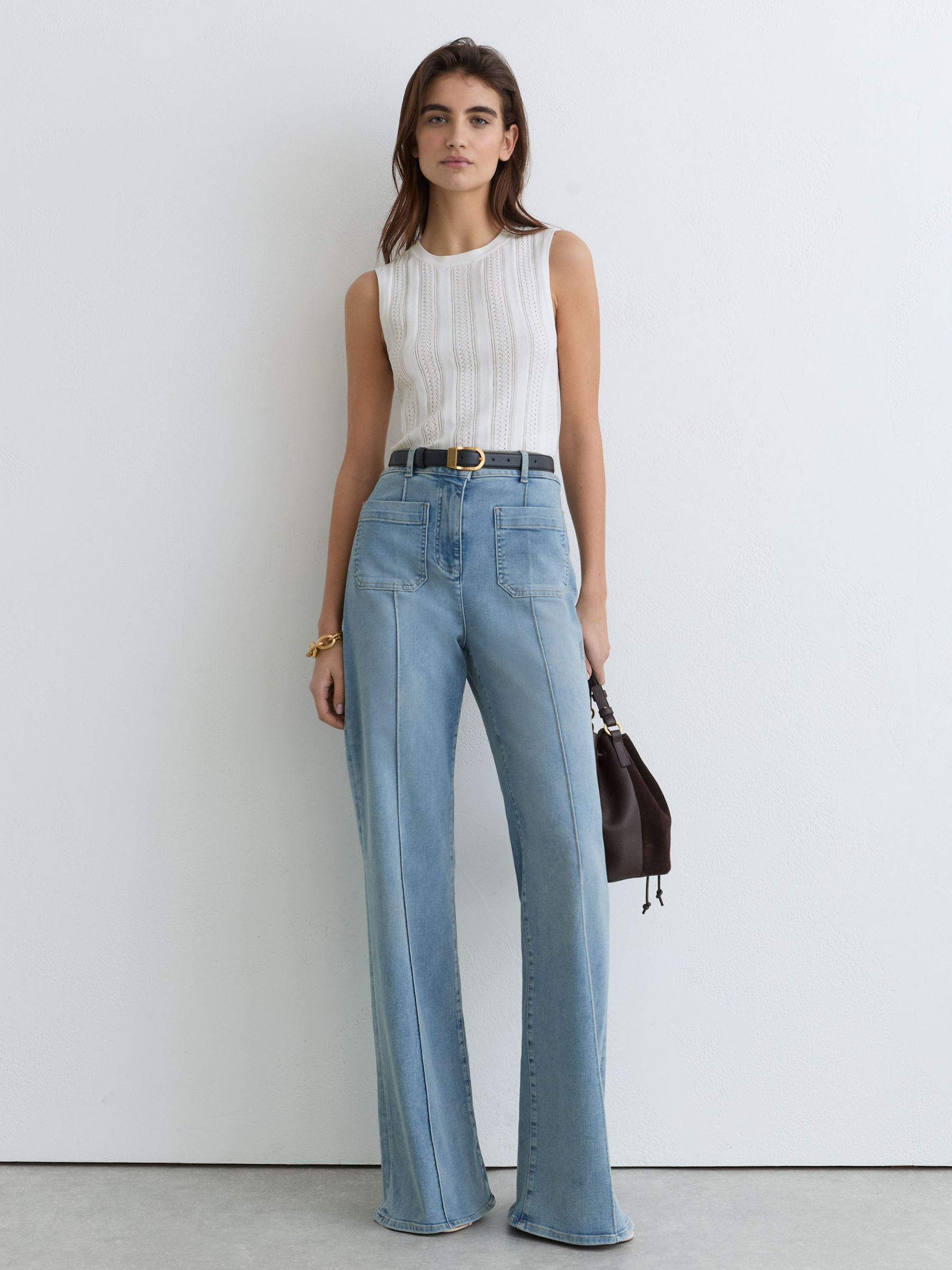 Reiss Pointelle-Knit Crew-Neck Tank Top in White | REISS | Reiss DE