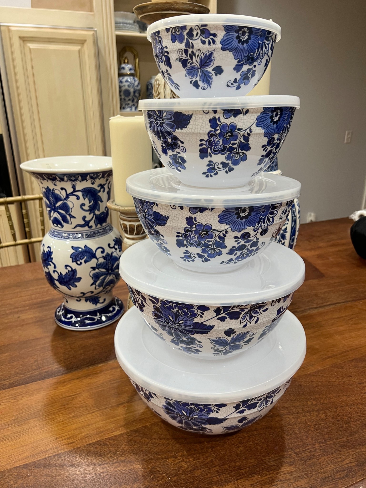 Blue and white stacking bowl set with lids 

#LTKHome #LTKParties #LTKFindsUnder50
