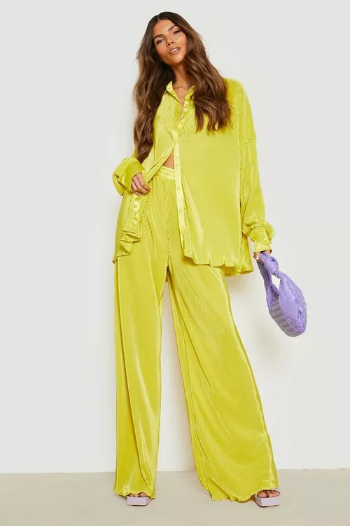 Premium Plisse Flared Hem Trousers | Boohoo.com (US & CA)