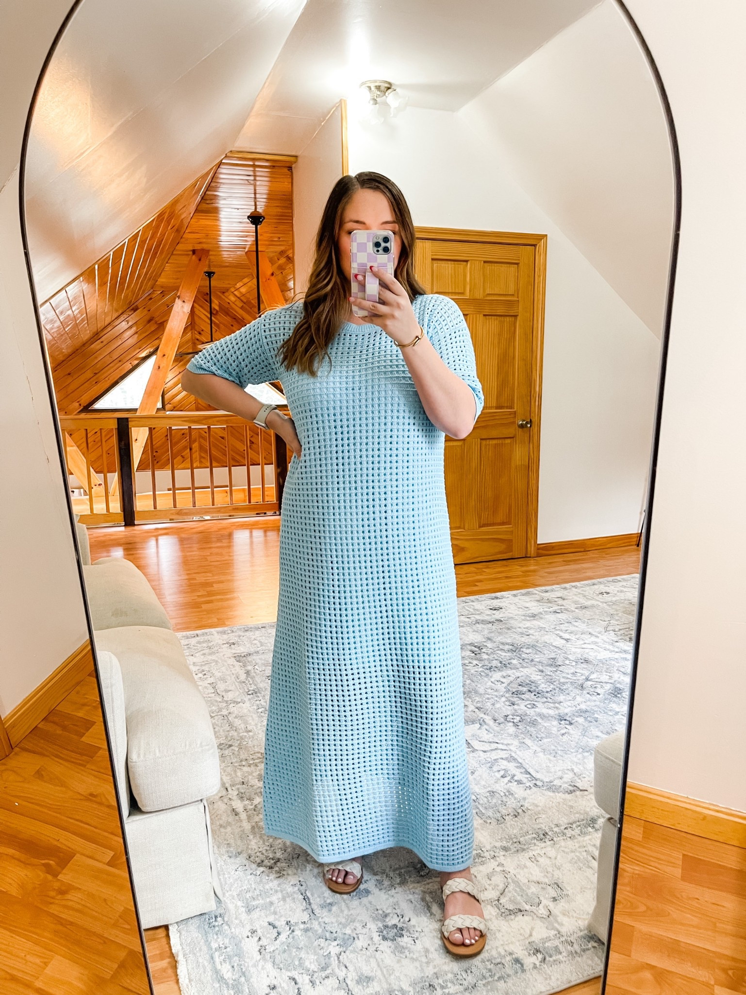 Such a unique dress, crocheted dress in the prettiest baby blue

Wearing a large

#LTKSpringSale #LTKMidsize #LTKStyleTip