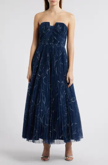 Pleated Strapless Mesh Gown | Nordstrom