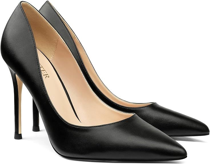 COLETER Women's 4 Inch Pumps Pointy Toe Wedding Dress Shoes Slip on Stiletto Pumps | Amazon (US)