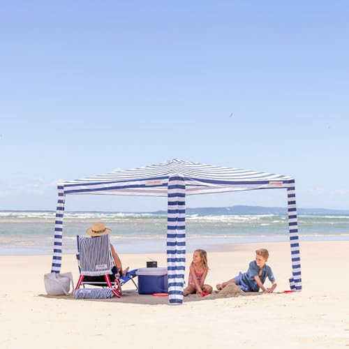 CoolCabana Beach Shade Tent - Easy Setup, UPF 50+ Protection, Large & Medium Sizes, Compact & Wind Resistant - Beach Cabana for The Whole Family - Navy Stripes, Large | Amazon (US)