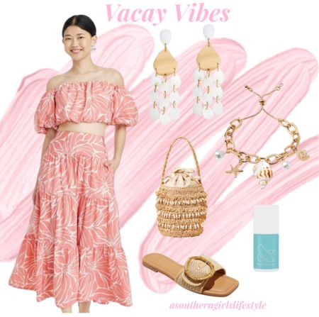 Beach Vacay Vibes!

New. Coral White Floral off the shoulder blouse, New Maxi Skirt, New Pearl Chandelier Earrings, New Seaside Shell Charm Bracelet, Mini Pearl Tote, Olive & June Turquoise Blue Nail Polish & Buckle Slides 

Spring Outfit. Summer Outfit. Vacation Outfit. 

#LTKfindsunder50 #LTKstyletip #LTKSeasonal
