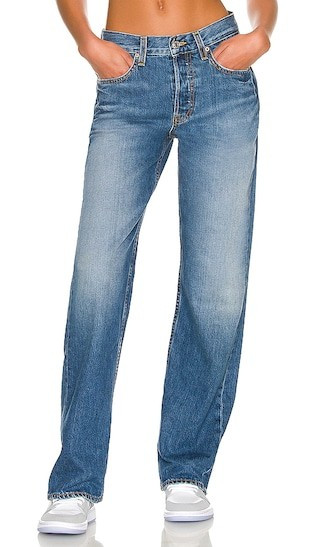 GRLFRND Bella Low Rise Boyfriend in Denim-Medium. - size 24 | Revolve Clothing (Global)