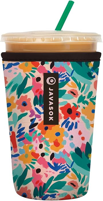 Sok It JavaSok Iced Coffee & Cold Soda Insulated Neoprene Cup Sleeve (Abstract Floral, Medium: 22... | Amazon (US)