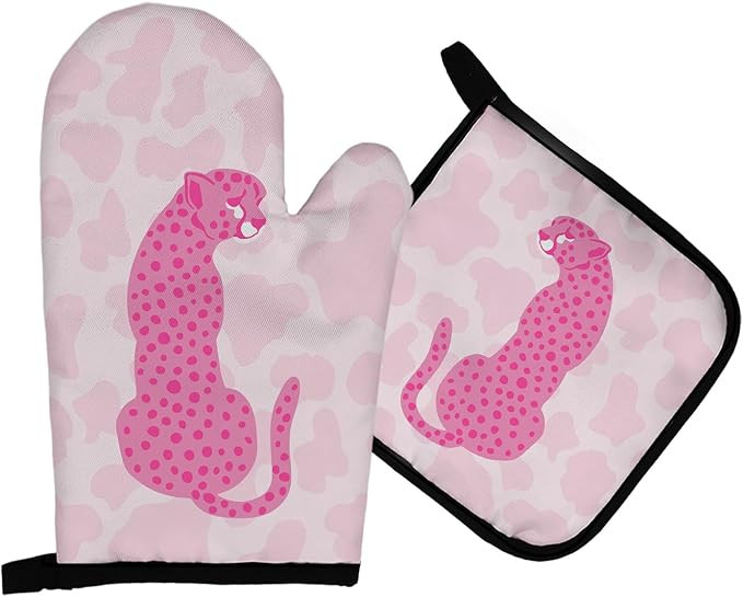 Mingnei Hot Pink Cheetah Oven Mitts and Pot Holders Sets, Funky Pink Leopard Heat Resistant Potho... | Amazon (US)