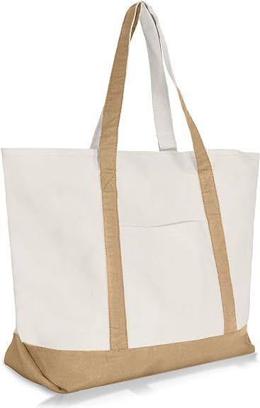 DALIX 22" Heavy Duty Cotton Canvas Tote Bag (Zippered) | Amazon (US)