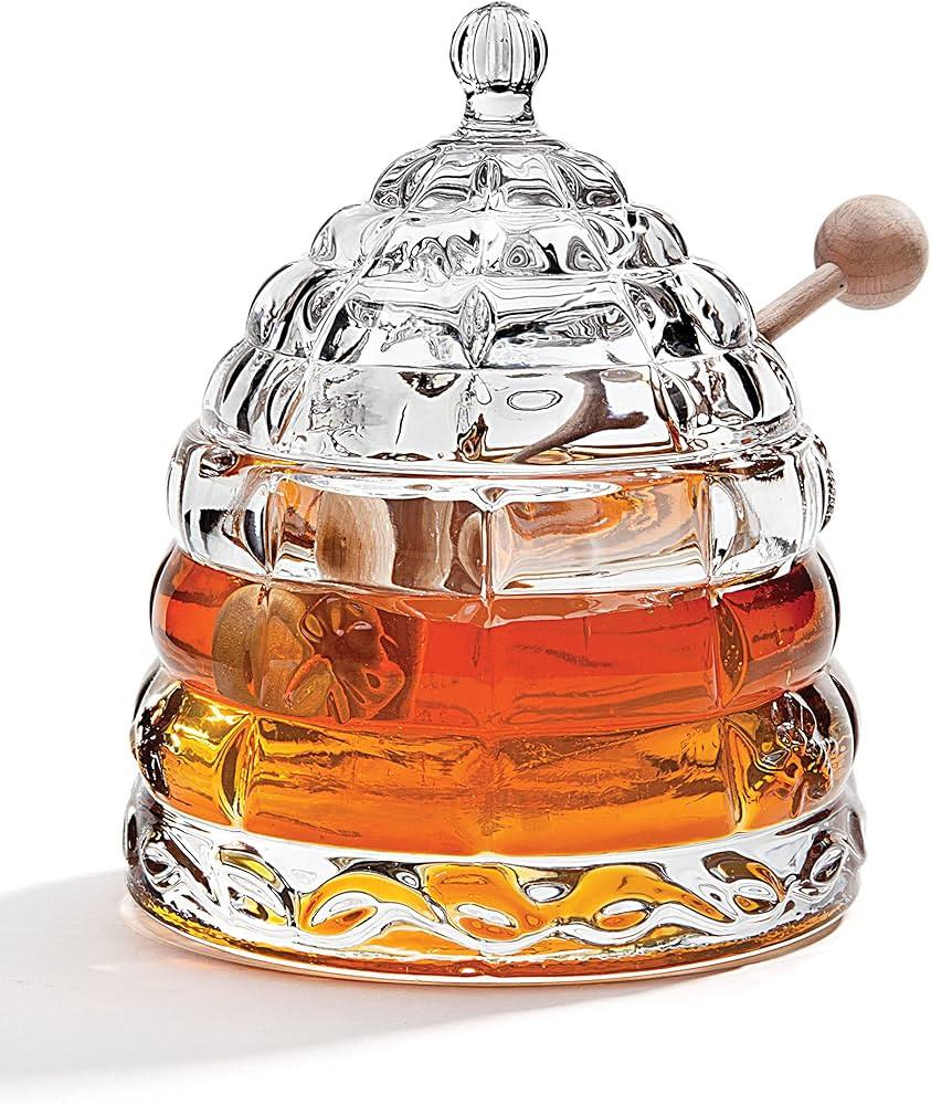 Studio Silversmiths Crystal Honey Jar, Beehive Honey Dish with Dipper | Amazon (US)