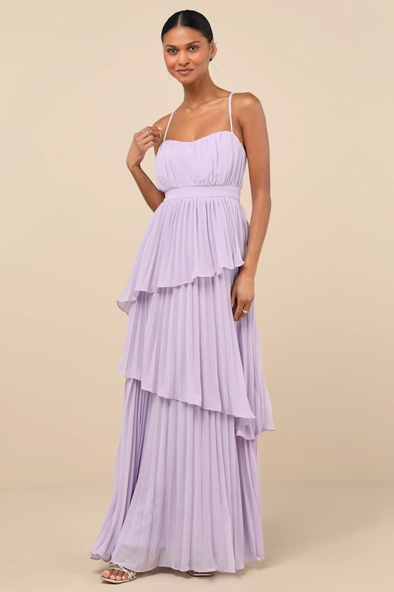 Jehona Lavender Pleated Tiered Maxi Dress | Lulus