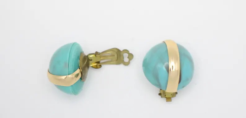 Vintage West Germany Clip on Earrings Turquoise Blue Lucite Dome Gold Tone Mid Century - Etsy | Etsy (Global)