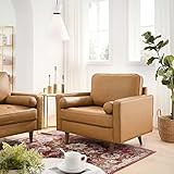 Modway Valour Leather Tufted Accent Armchair in Tan | Amazon (US)
