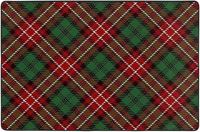 Christmas Plaid Area Rug 2x3 Washable Rug,Orange Tartan Non-Slip Front Door Mat,Low Pile Flannel ... | Amazon (US)