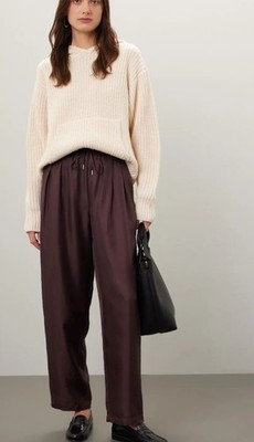 Silk Laundry Slouch Pull On Pants Brown Silk Elastic Waist Pleated Ankle Sz S | eBay US