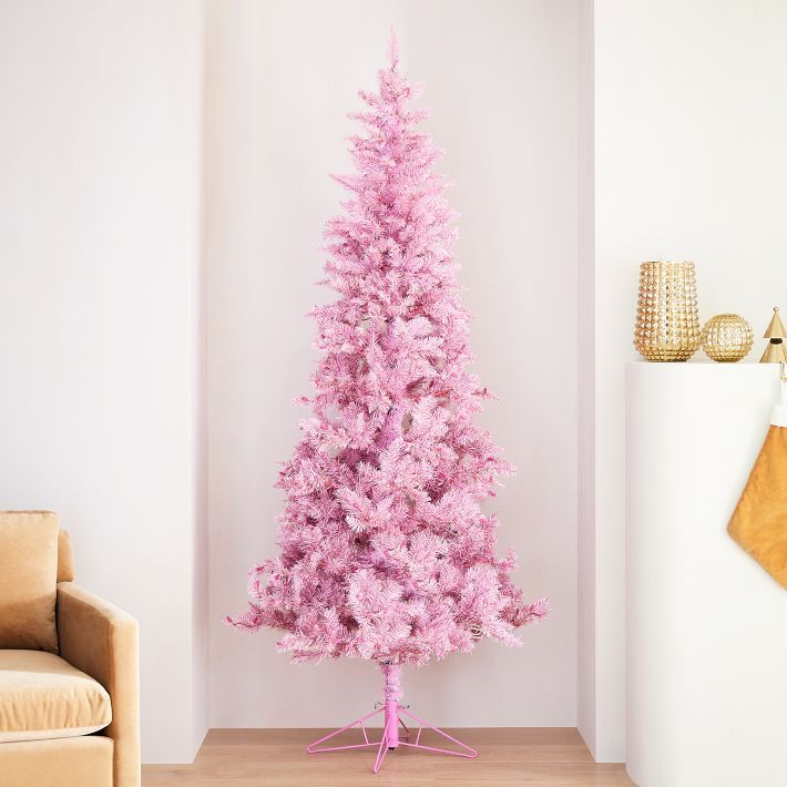 Pre-Lit Faux Pink Tinsel Christmas Tree | West Elm (US)