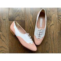 Vintage Pink & White Oxfords, 7. Women's Leather Wingtip Shoes, Spectator Flats, Cottagecore, Soft G | Etsy (US)