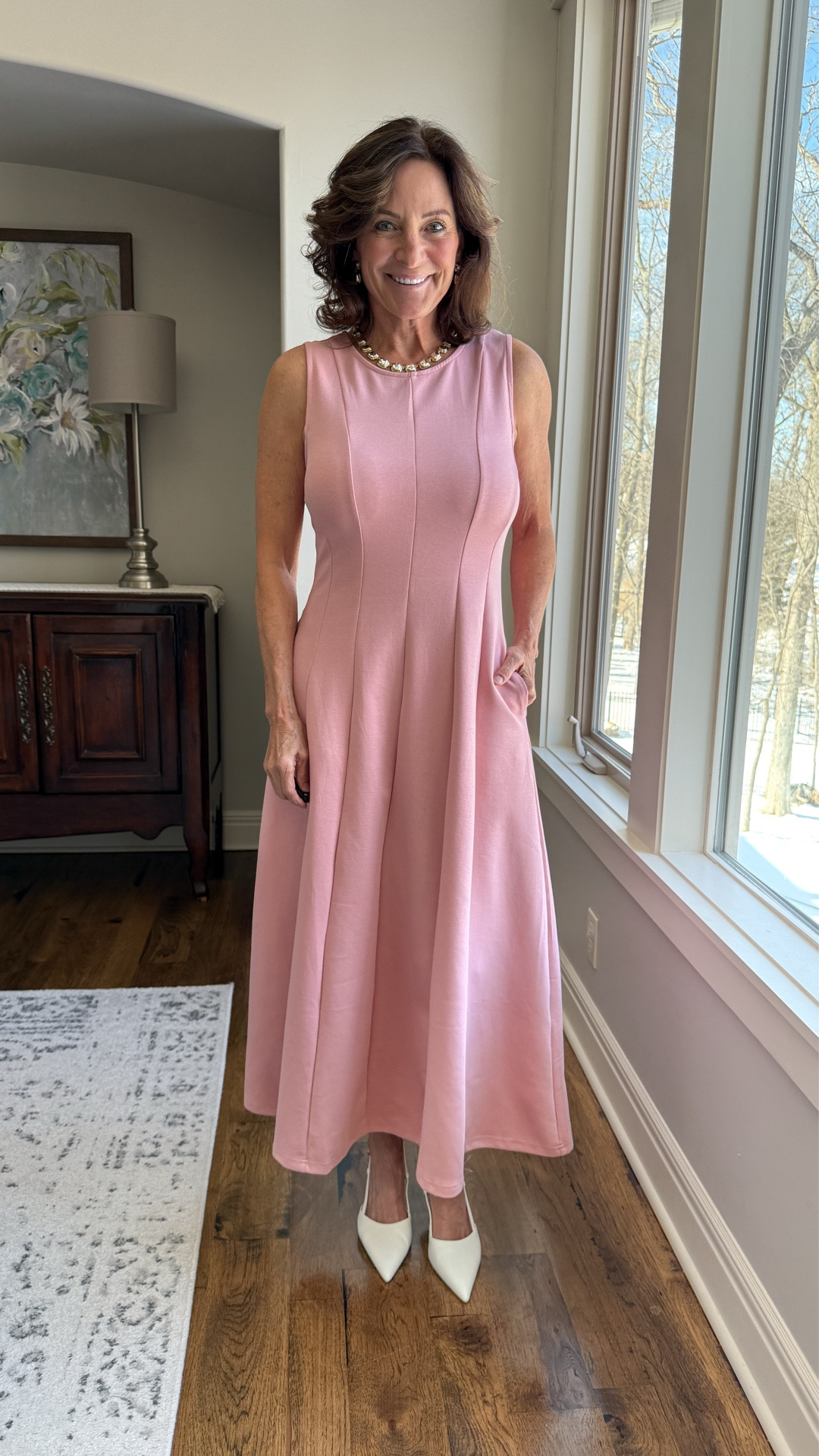 This is a great spring event dress — comfortable, flattering, and easy to wear for showers, brunches, or graduations. One of those pieces that makes getting dressed feel simple instead of stressful.

#WeddingGuestDress #BridalDress #MothersDayDress #PinkDress #WeddingShowerOutfit ￼