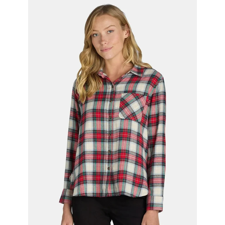 Time and Tru Women's Button Down Flannel Shirt with Long Sleeves, Sizes XS-3XL - Walmart.com | Walmart (US)
