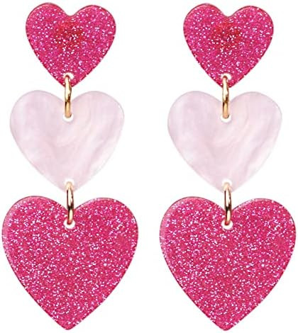 LEE&RO Heart Earrings Dangle Valentine's Day Earrings Pink Heart Earrings Red Heart Earrings Cute... | Amazon (US)