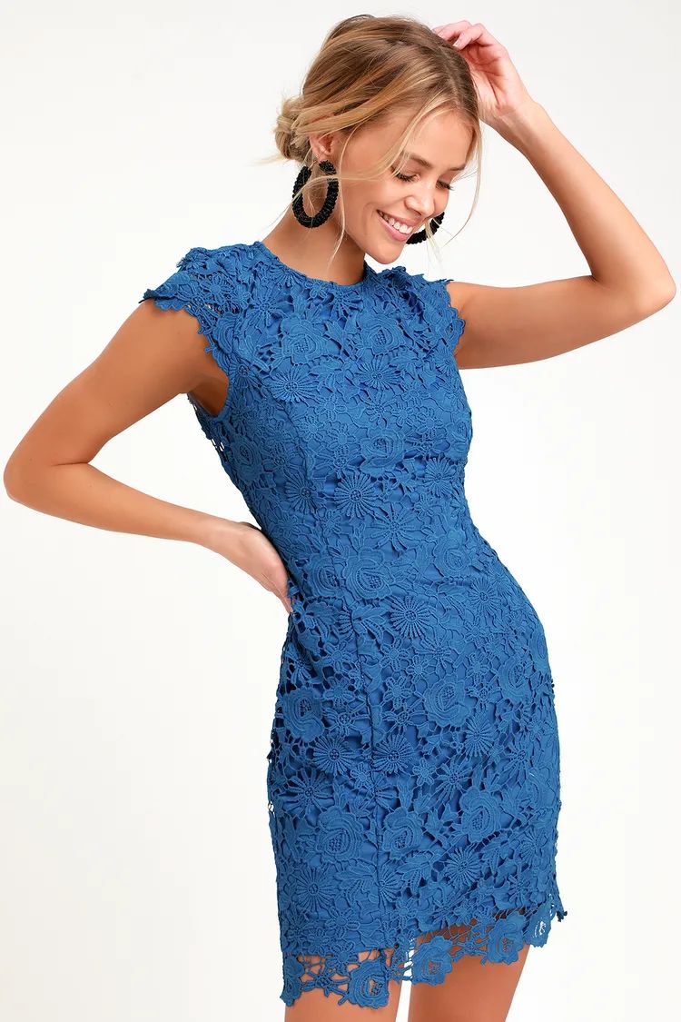 Romance Language Blue Backless Lace Dress | Lulus