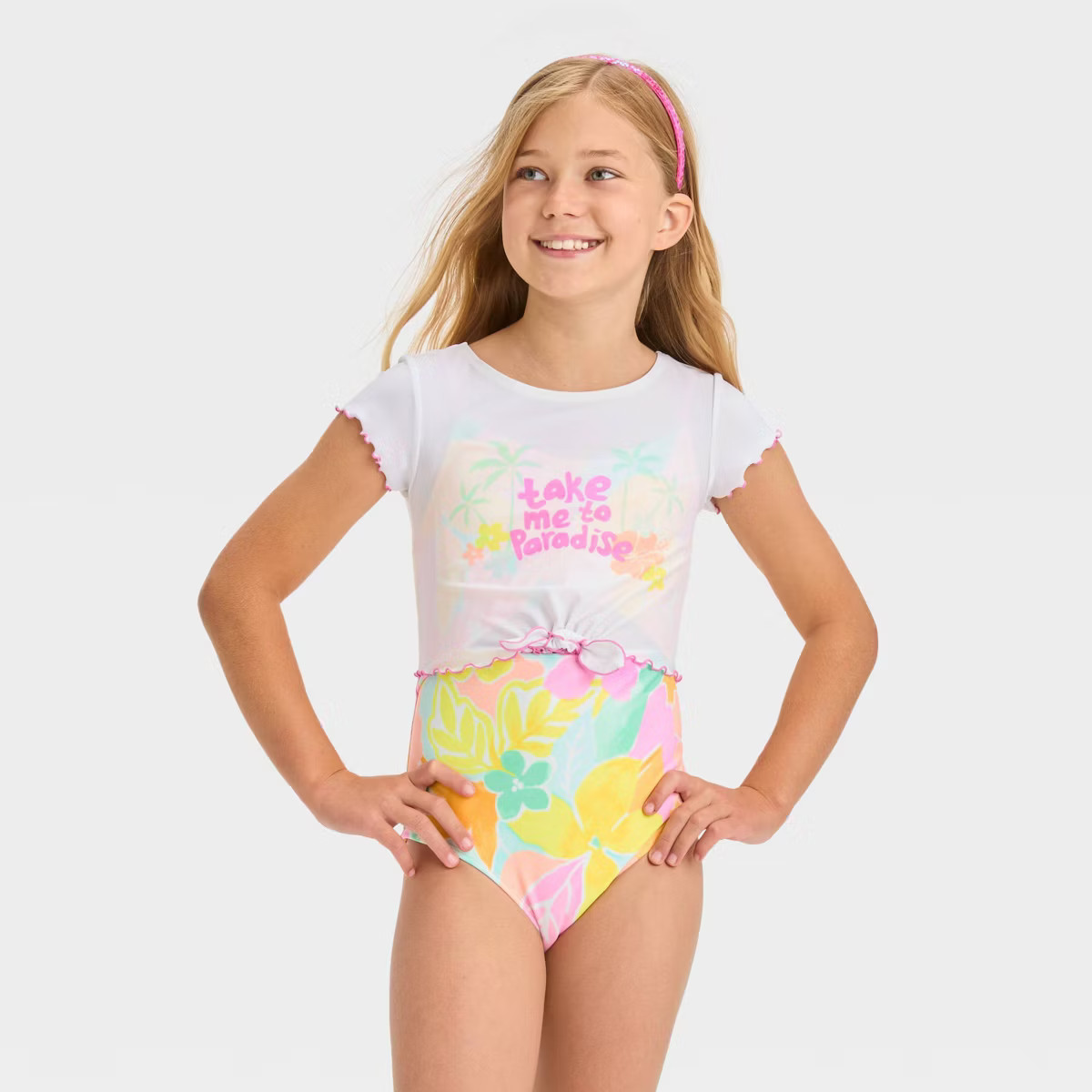 Girls' 'Take me to Paradise' Floral Printed Rash Guard Set - Cat & Jack™ White M Plus | Target