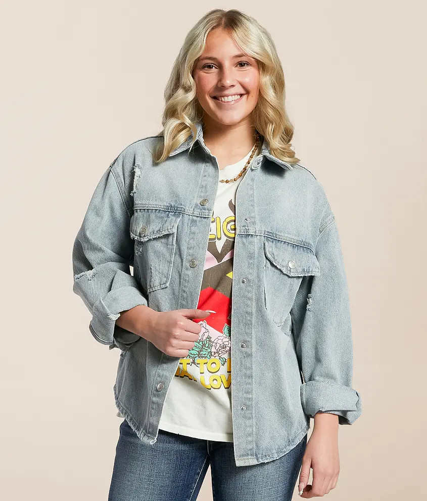 Distressed Denim Shacket | Buckle
