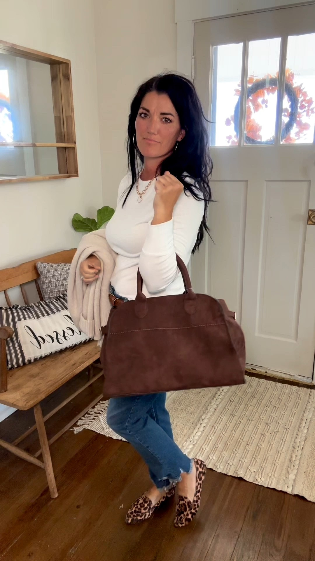 I consider every piece I’m wearing a Fall staple. 🍂 Fitted tee, distressed jeans, belt, leopard flats, and a sweater. The bag is a bonus!!! #walmartpartner
@walmartfashion #walmartfashion

Medium in tee, s/m in belt, 4 in jeans, medium in sweater (small would have fit great) shoes tts

#LTKStyleTip #LTKItBag #LTKSeasonal