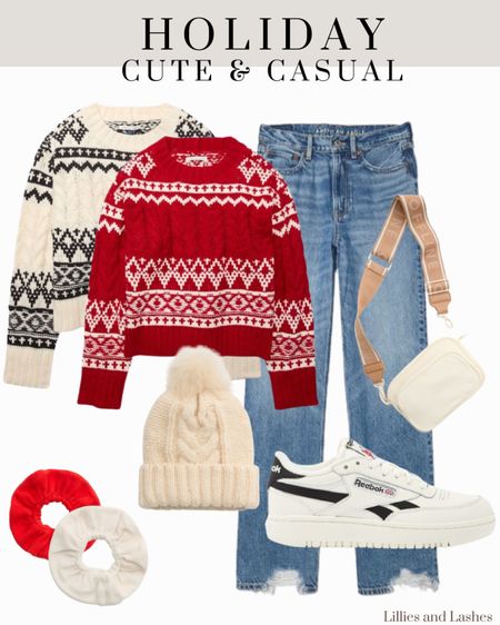 American eagle fair isle sweaters, wide leg jeans, Reebok sneakers, winter hat, belt bag

Casual holiday outfit idea

#LTKSeasonal #LTKHoliday #LTKGiftGuide