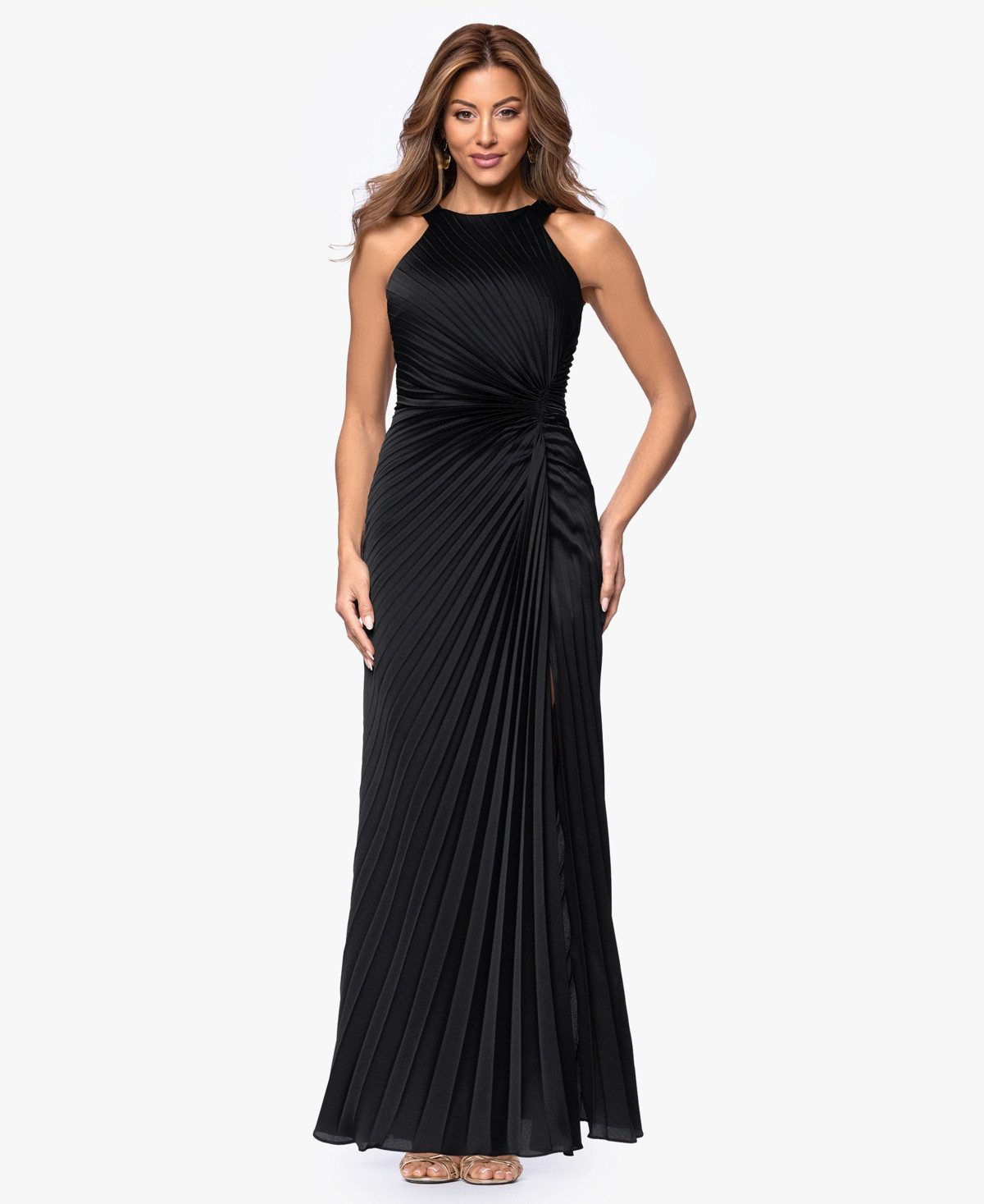 Xscape Women's Long Pleated Halter Neck Ball Gown - Black | Macy's