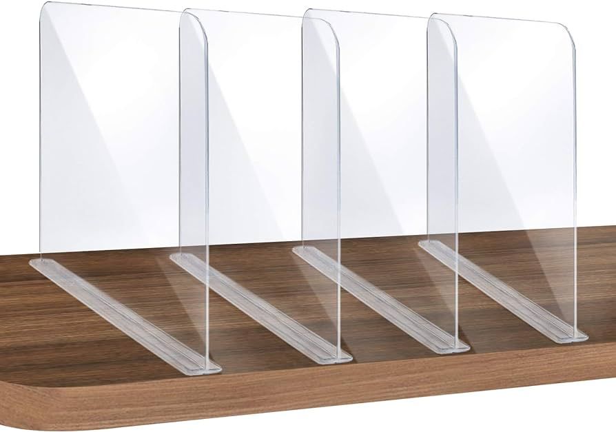 4Pcs Clear Acrylic Shelf Dividers, Adjustable Closet Organizer Fit for Any Thickness of Shelves, ... | Amazon (US)