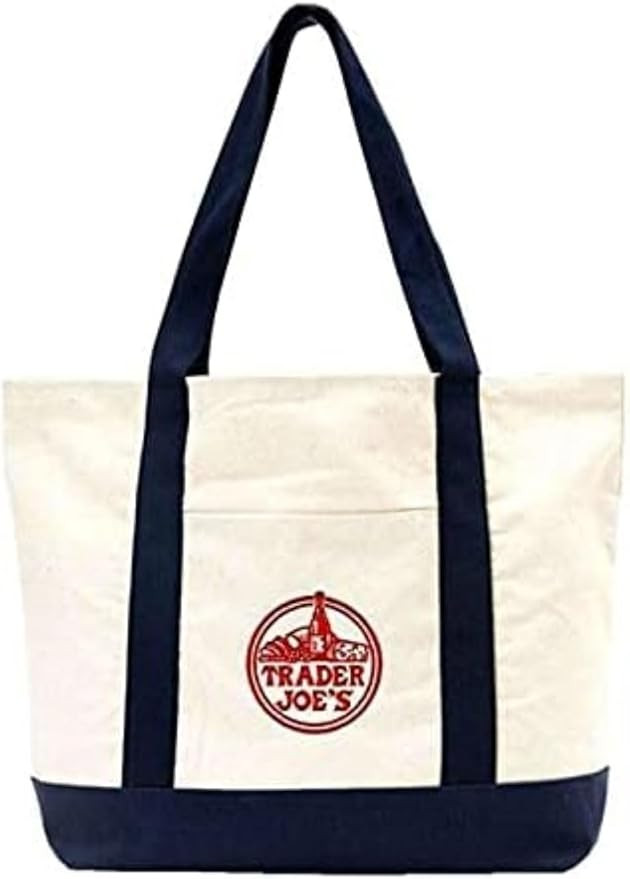 EXZMA Trader Joes Large Tote Shopping Bag Cotton Canvas Embroidered Bag (1), Navy Blue | Amazon (US)