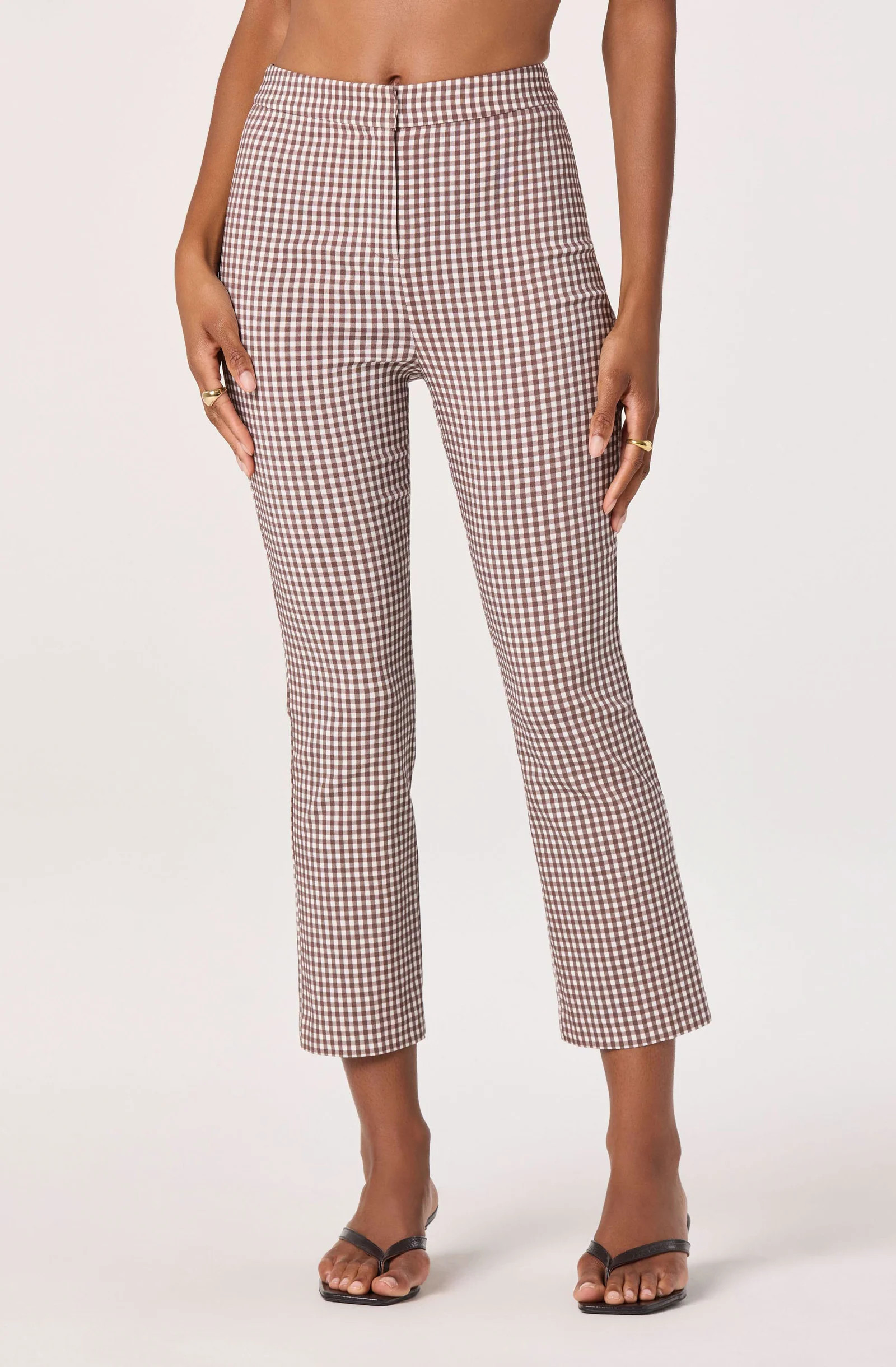 Alma Gingham Kick-Flare Cropped Pants - Brown gingham / M | ASTR The Label (US)