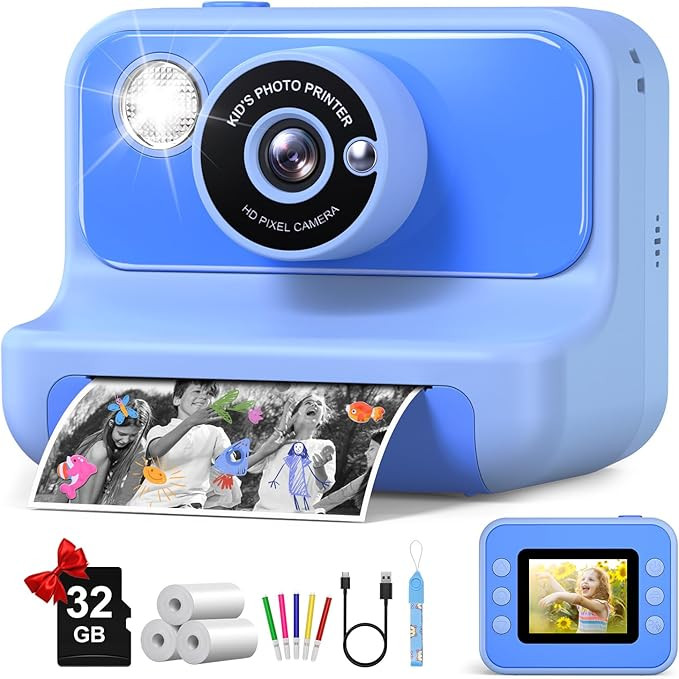 Kids Camera Instant Print, Christmas Birthday Gifts for Girls and Boys, Kids Camera with 32GB Car... | Amazon (US)