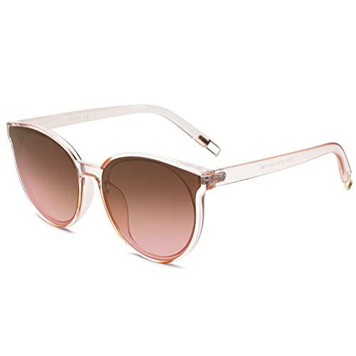 SOJOS Fashion Round Sunglasses for Women Men Oversized Vintage Shades, Clear/Brown | Amazon (US)